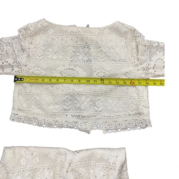 COMMENSE White Lace Cropped Bell Sleeve‎ Mini Skirt Set XS - Picture 6 of 8
